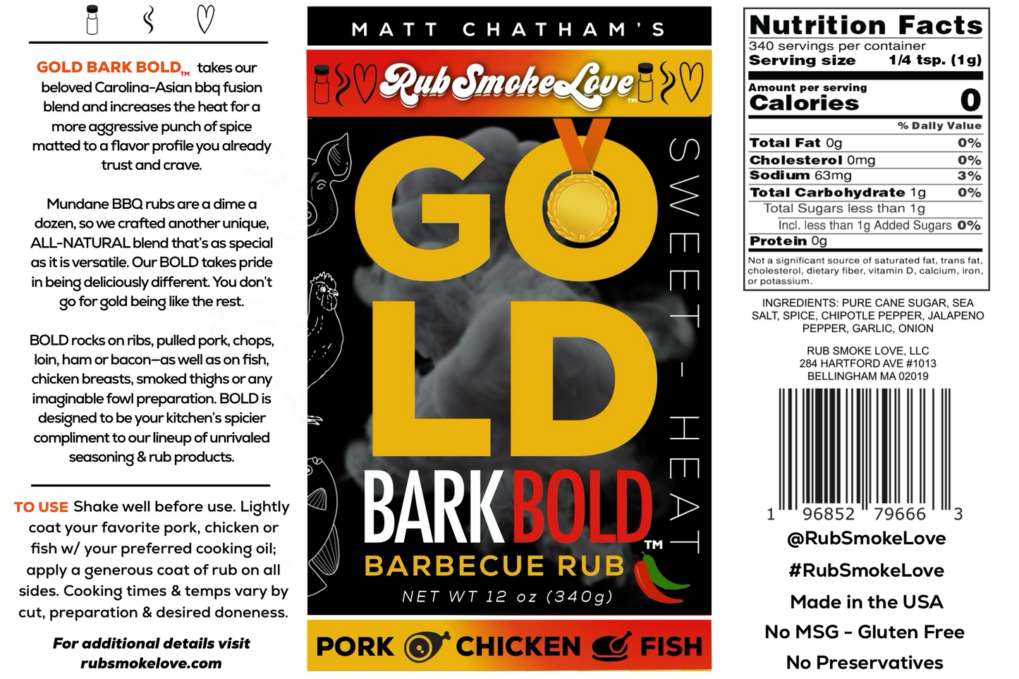 Gold Bark® Bold All-Natural BBQ Rub | All-Purpose with Jalapeño and Chipotle for Pork, Chicken and Fish (12oz) | by Matt Chatham