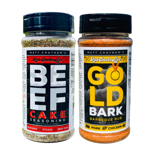Rub Smoke Love® 2-Pack - Beef Cake™ and Gold Bark® All-Natural, All-Purpose, All-Amazing BBQ Rub - by Matt Chatham