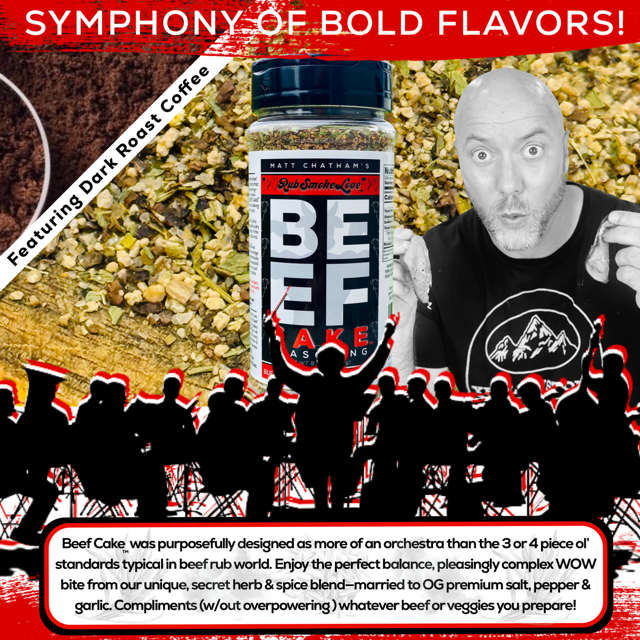 Beef Cake™ BBQ Rub and Seasoning | All-Natural Low Sodium Blend for Steaks, Burgers, Brisket and More (9.5oz) | by Matt Chatham