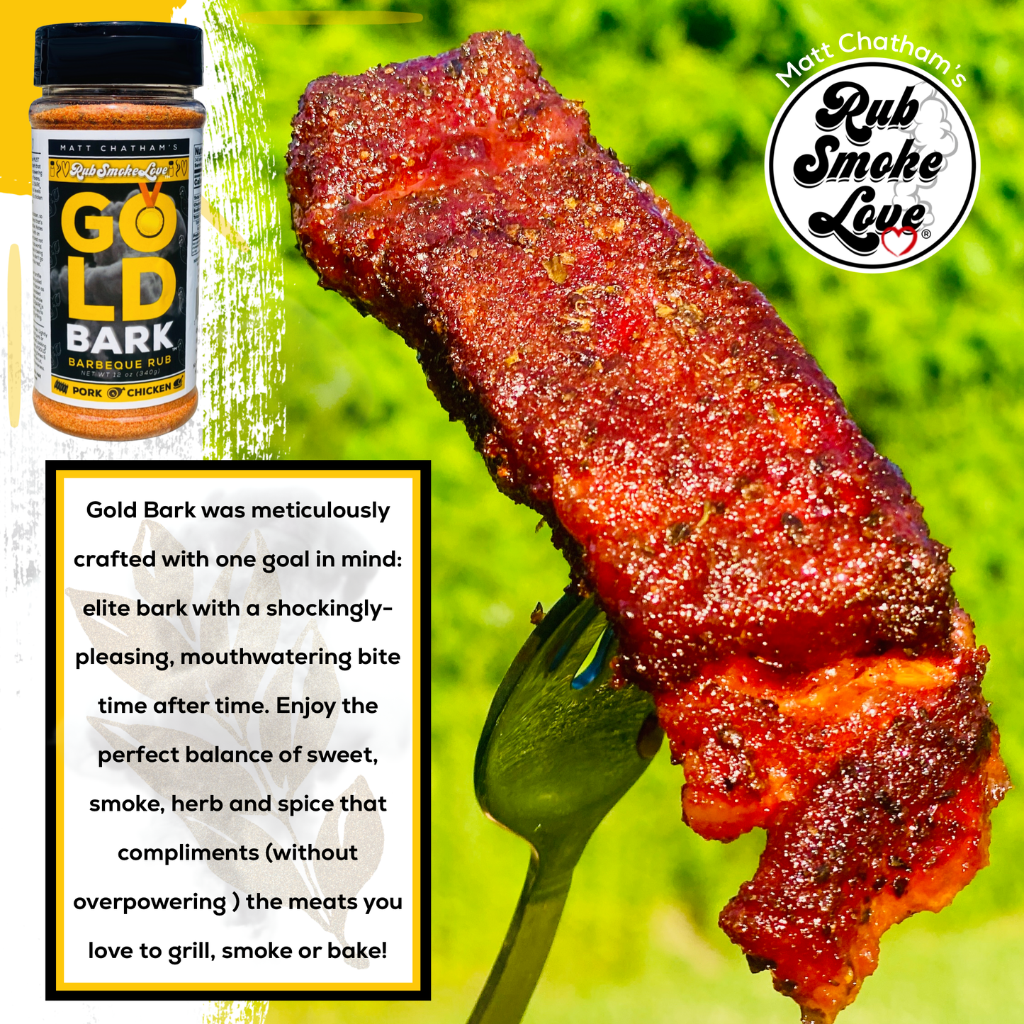 Rub Smoke Love® 2-Pack - Beef Cake™ and Gold Bark® All-Natural, All-Purpose, All-Amazing BBQ Rub - by Matt Chatham