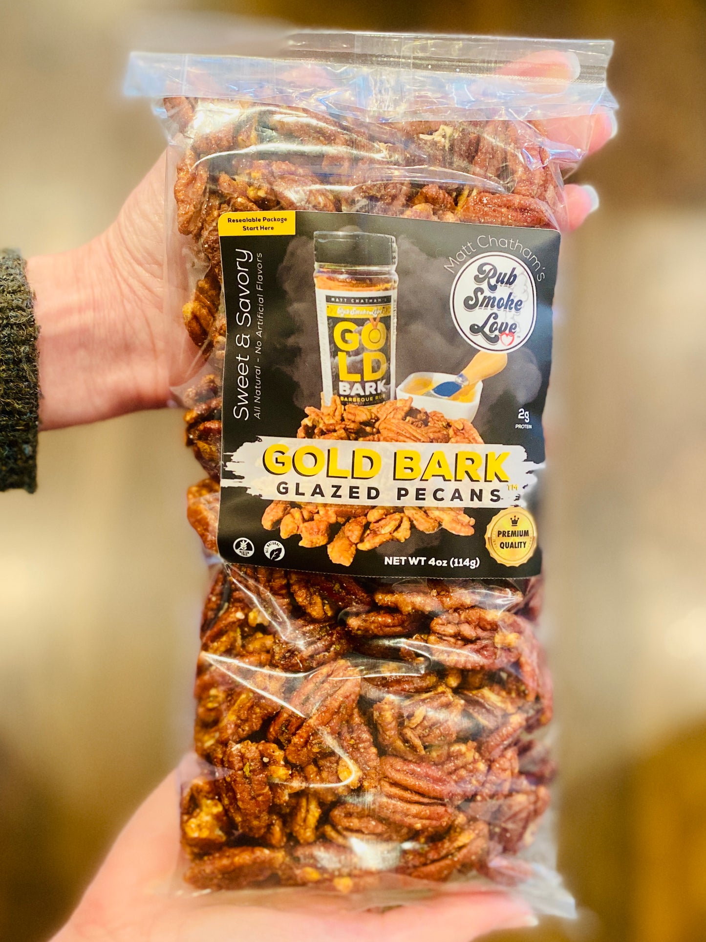 Double Pounder Glazed Nuts: 1 LB Gold Bark Pecans, 1 LB Beef Cake Cashews