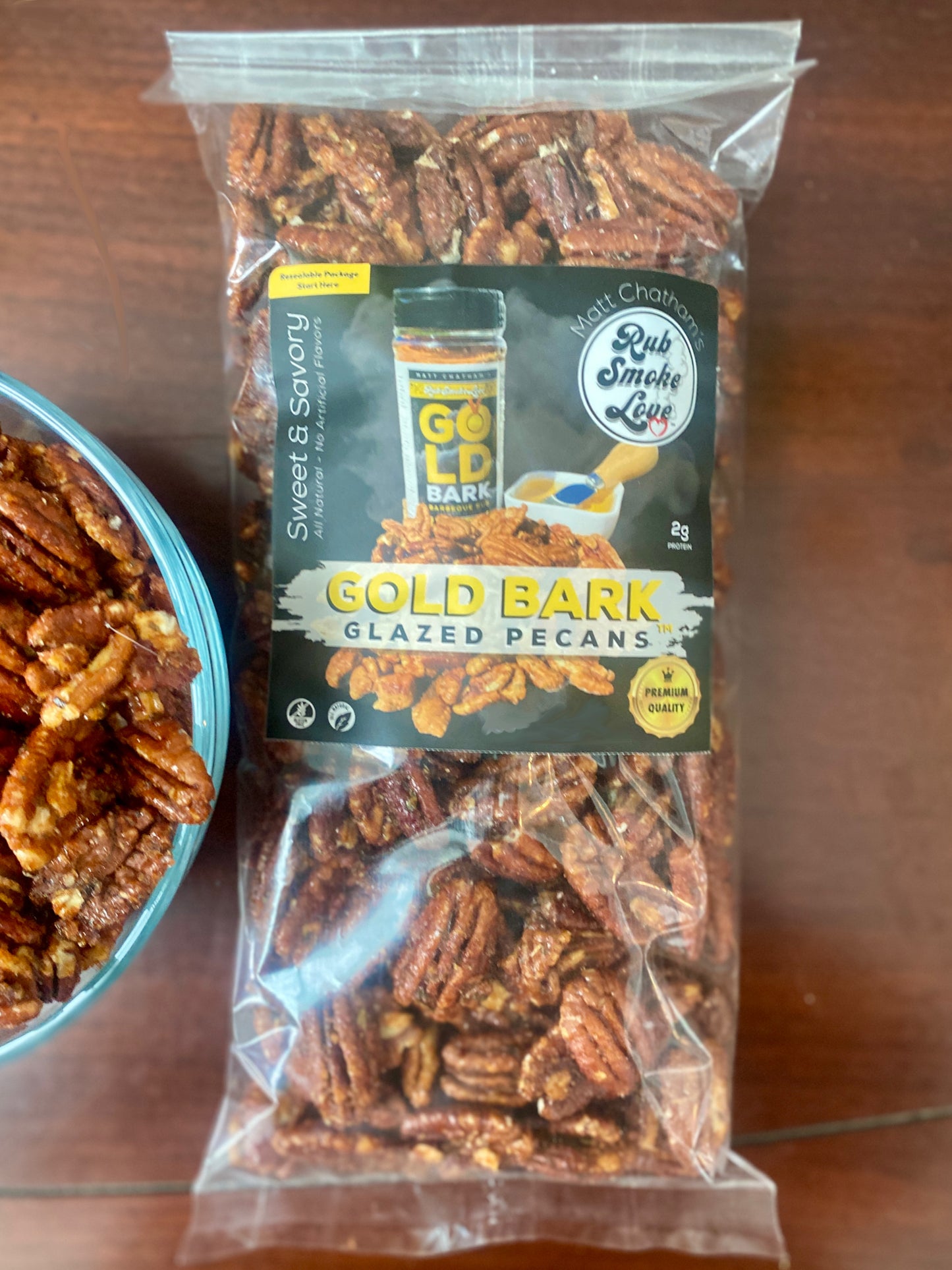 Double Pounder Glazed Nuts: 1 LB Gold Bark Pecans, 1 LB Beef Cake Cashews