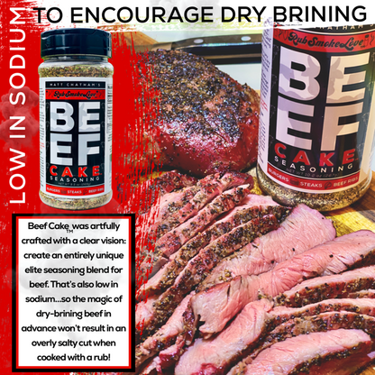 Beef Cake™ BBQ Rub and Seasoning | All-Natural Low Sodium Blend for Steaks, Burgers, Brisket and More (9.5oz) | by Matt Chatham