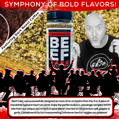 Beef Cake™ BBQ Rub and Seasoning | All-Natural Low Sodium Blend for Steaks, Burgers, Brisket and More (9.5oz) | by Matt Chatham