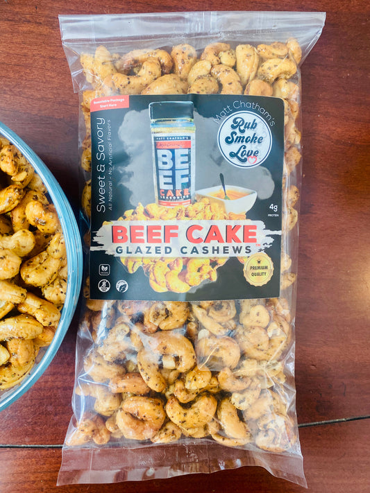 BEEF CAKE Glazed Cashews, 1 Pound Bag