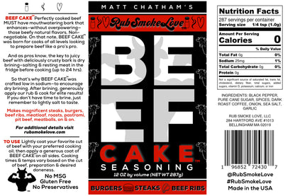 Beef Cake™ BBQ Rub and Seasoning | All-Natural Low Sodium Blend for Steaks, Burgers, Brisket and More (9.5oz) | by Matt Chatham